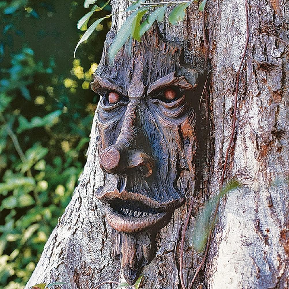 Tree face, Wood Spirit Tree Sculpture Decoration Yard Art for Home Outdoor Patio Garden