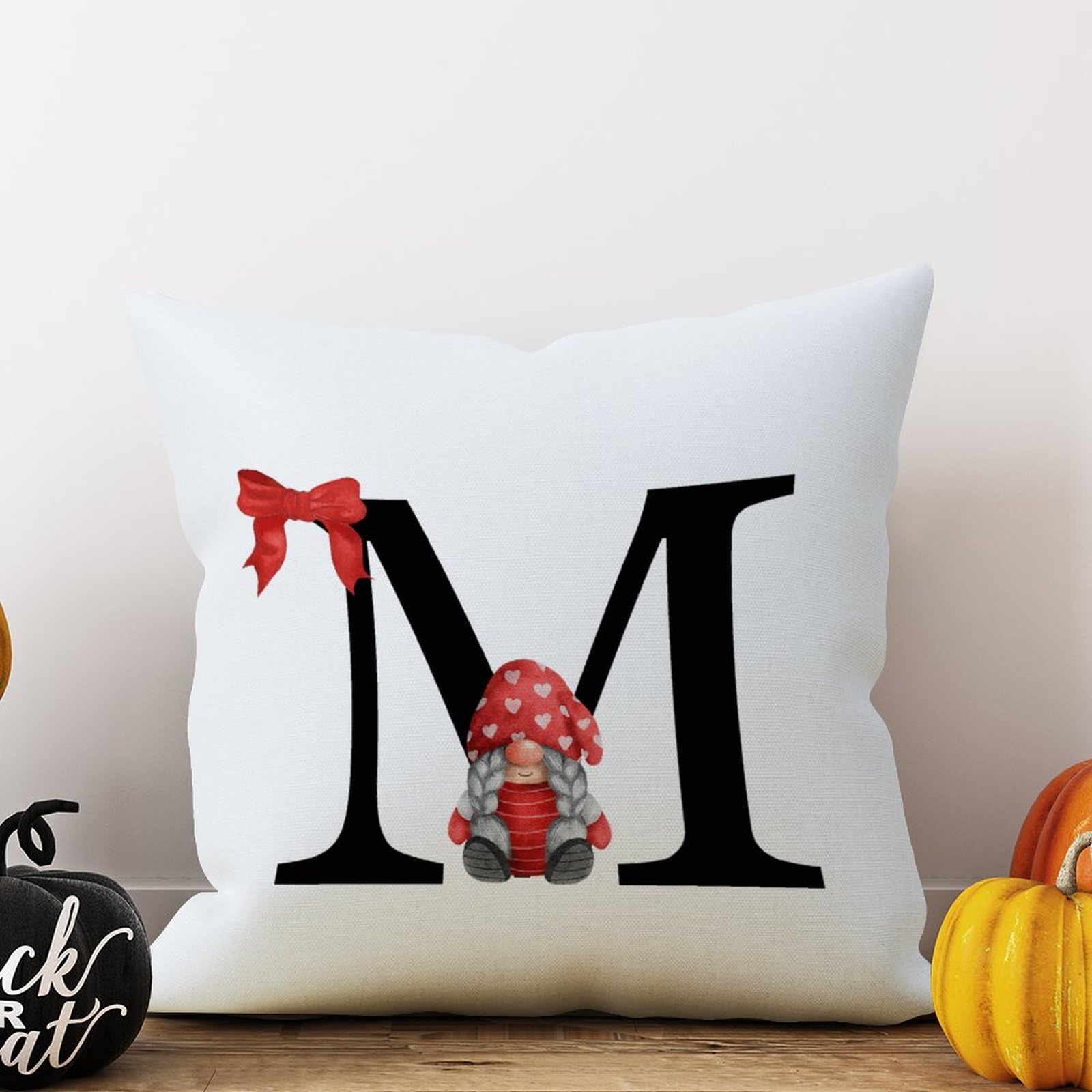 Fundas De Almohada Decorativas Con Monograma De Letra M Con Inicial De Búfalo Rojo Y Negro, 22 X 22 Pulgadas, Funda De Cojín Cuadrada Para Sofá, Dormitorio, Decoración Del Hogar, Funda