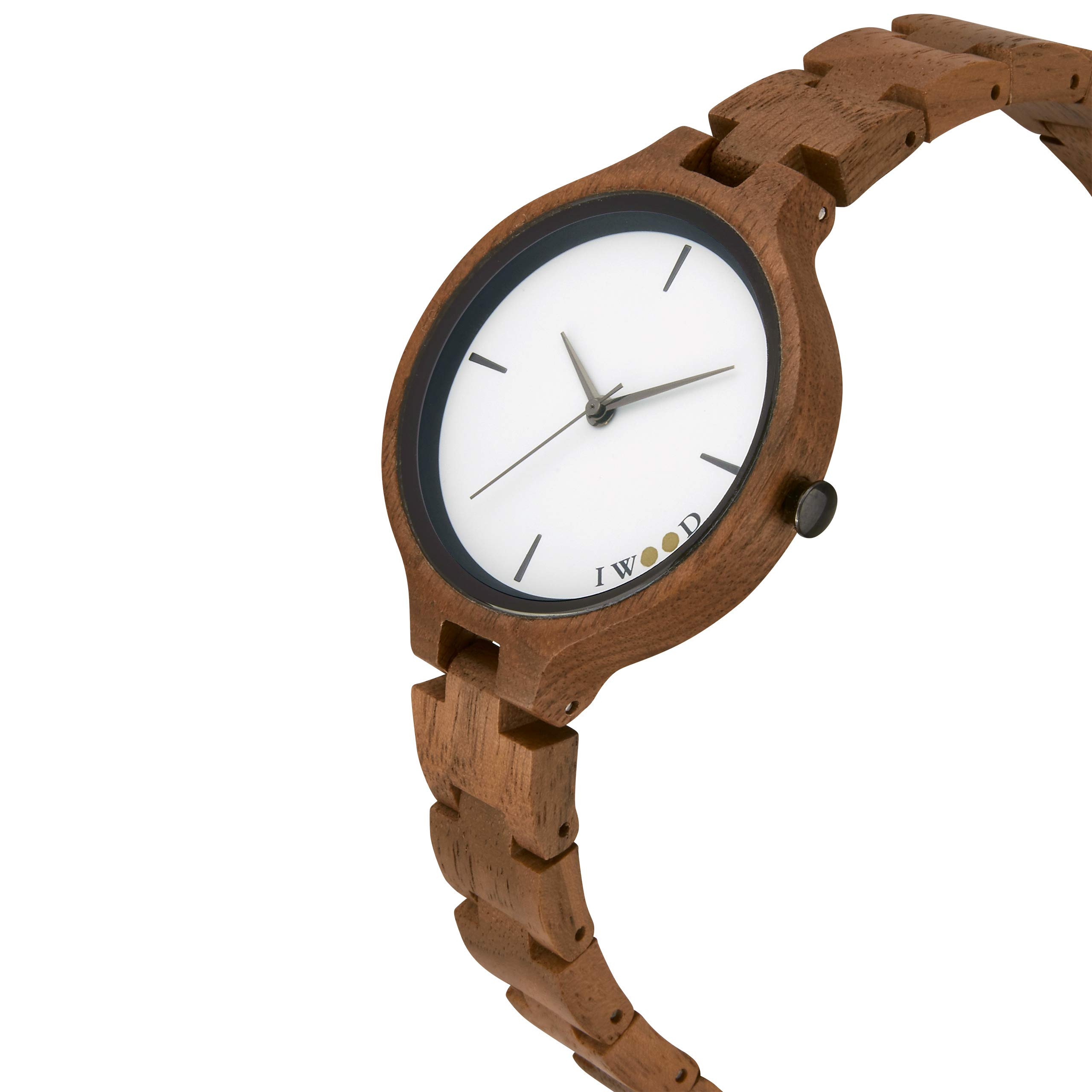 IWOOD Holzuhr - Armbanduhr aus Edelholz - Uhr - Holz - analoge Damen Quarzuhr - Ø 37mm - Miyota Caliber (Walnuß/Schwarz)