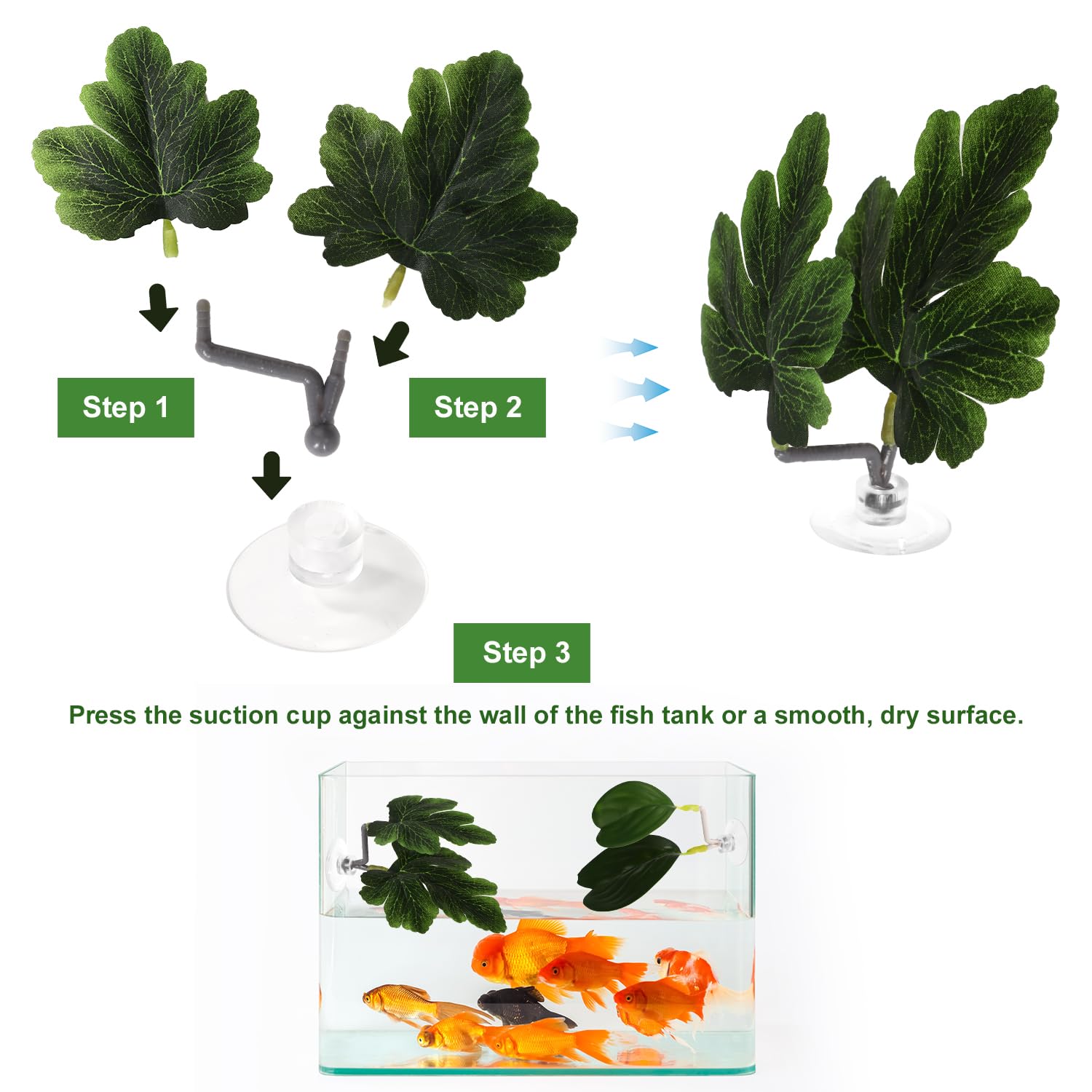 Lyreh 4pcs Feuilles Betta, 4 Styles Feuille Repos Betta avec Ventouse Accessoires Décoration Aquarium pour Simuler Les Habitats Naturels(Vert)