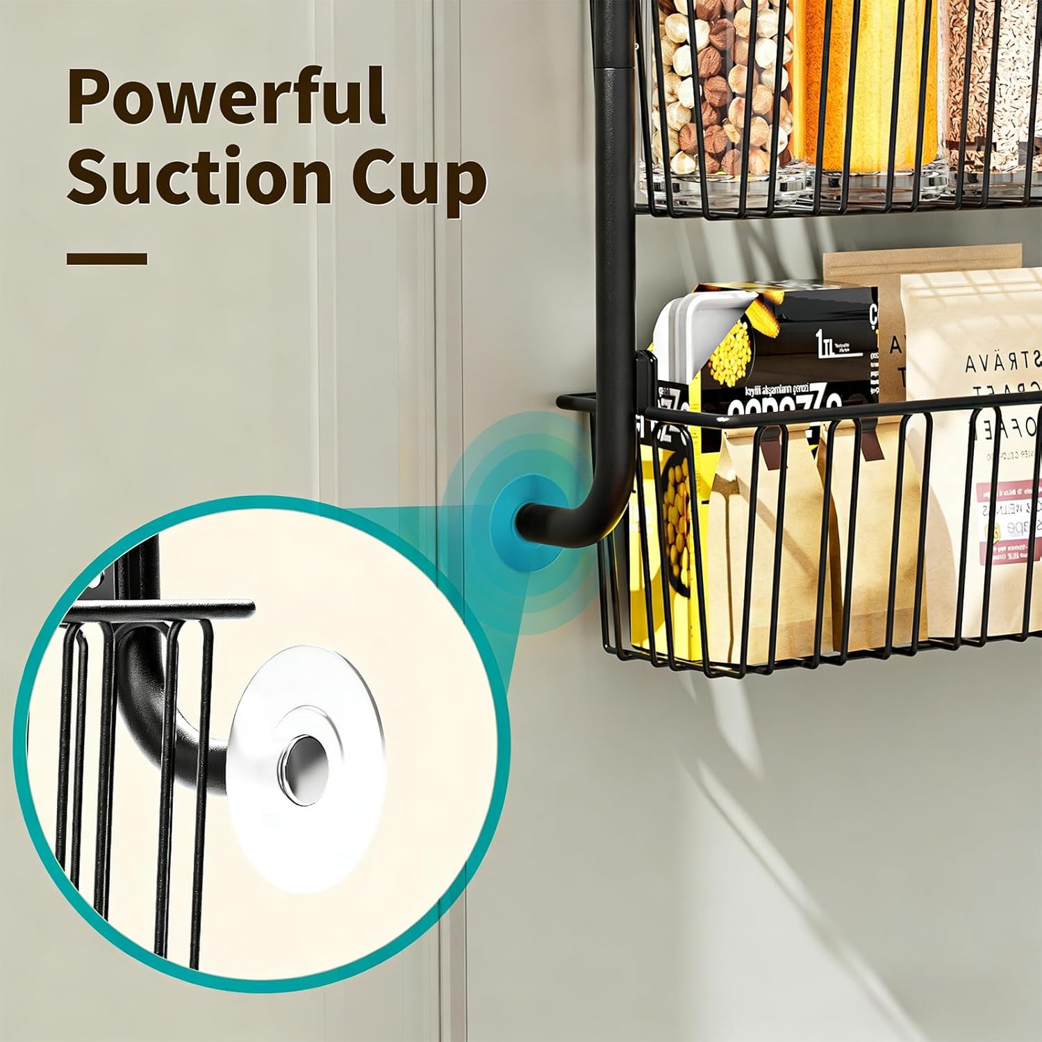 Over The Door Organizer - 4/6/8 Tier Removable Metal Storage Baskets for Pantry Bathroom Back of Door Adjustable Door Hanger Rack Black