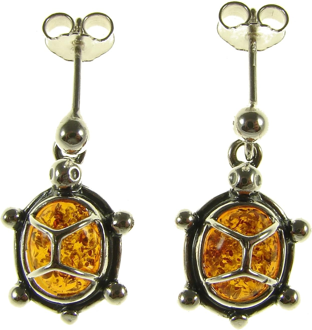 Baltic amber and sterling silver 925 cognac tortoise turtle animal stud earrings