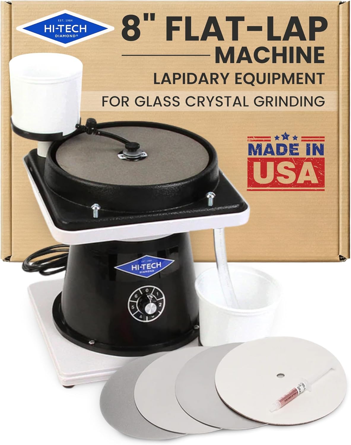 Hi-Tech Diamond 8" All-U-Need – Lapidary Equipment, Glass and Crystal Flat Lap, Stone Grinder, Gemstone Shaper, Cabbing Machine, Rock Polisher Kit for Stone, Gems and Crystals – 8 Inch, 115V Only