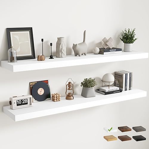 Miniatura 32 de Marsmiles Estantes flotantes para pared, 12D55W105H-WHT-2P Blanco (Simply White),Oak Finish,Mate negro,Marrón (Rustic Brown Finish),Acabado