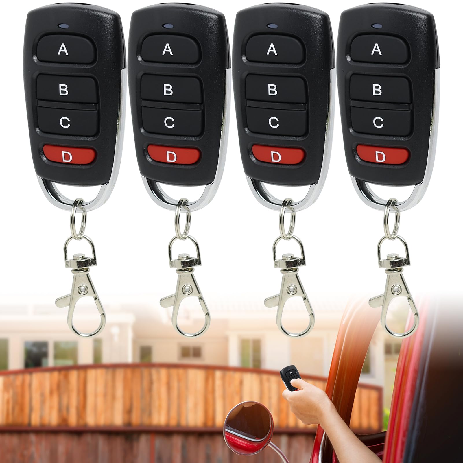 4 Pezzi Telecomando Universale per Garage 433MHz, Duplicatore Robusto con 4 Pulsanti, Compatibile con Varie Marche, Sostitutivo Telecomandi per Cancello Garage Auto Codice Fisso