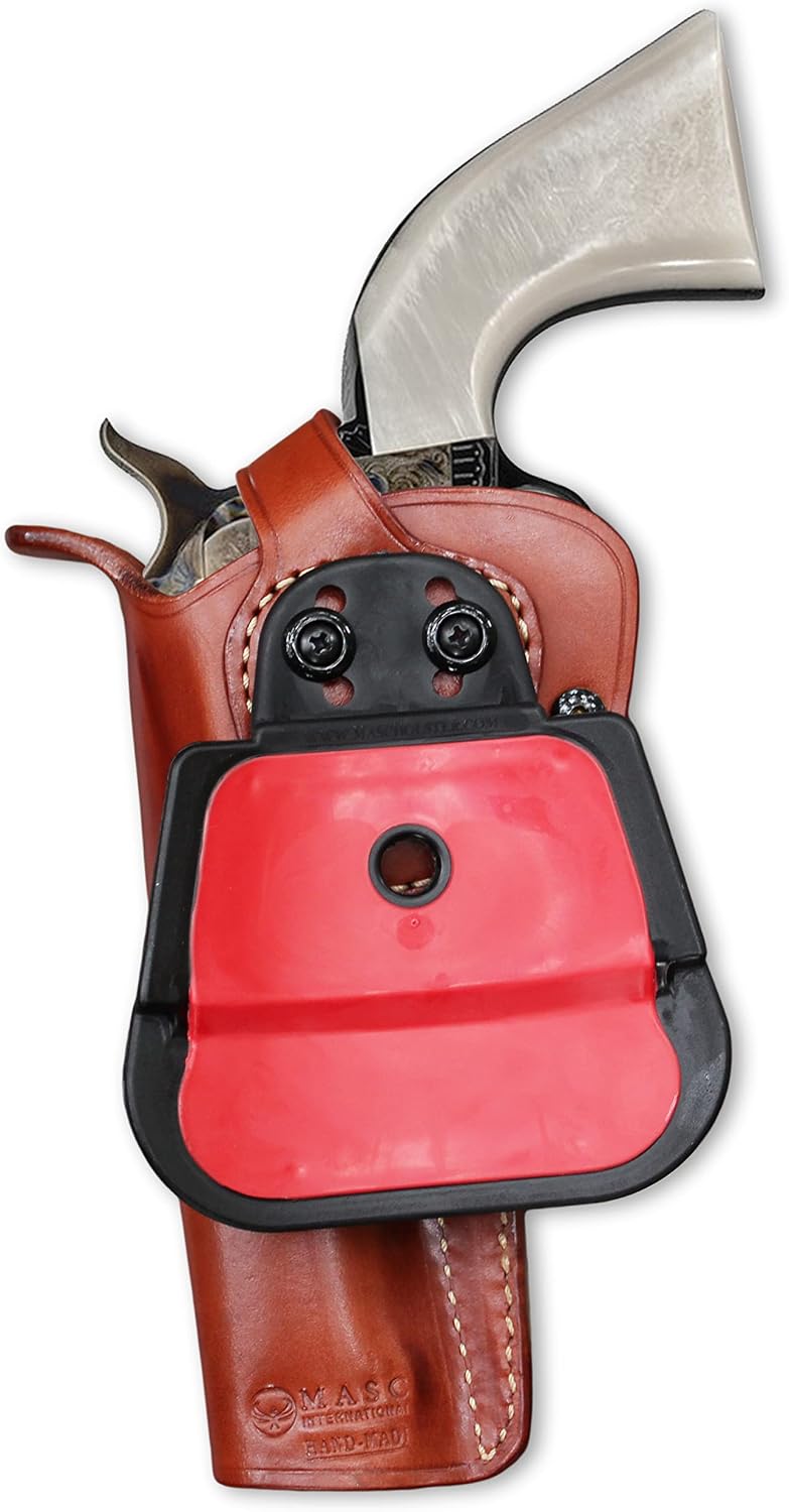 Masc OWB Leather Paddle Revolver Holster with Retention Strap, Fits Uberti 1873, .44/40 Caliber 5-1/2-inch, Right Hand Draw, Brown #1846#