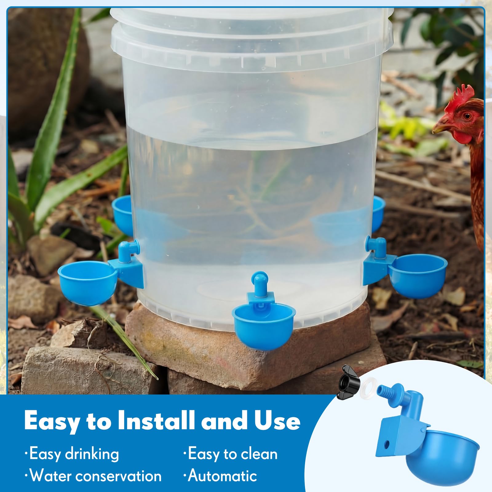 LemonRoad Juego de 30 vasos automáticos para bebederos de pollo con cuenco de 1/2 pulgada de PVC para beber, abridor de agujeros de montaje para aves de corral, dispensador de agua para pato, ganso