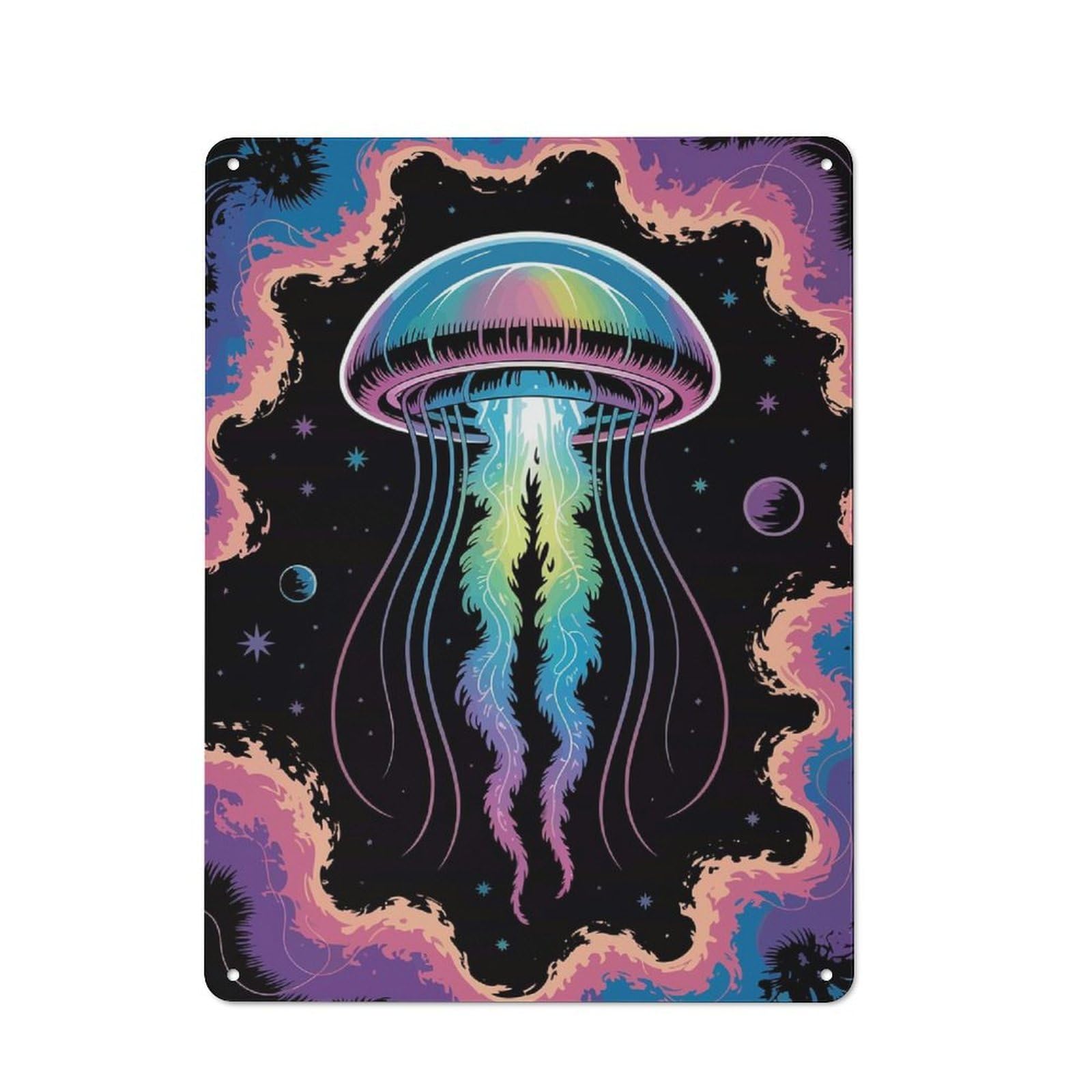 Junmoney Jellyfish In Space Metal Plaque 40X30cm With For Garage Wall, Rustic Decor, For Vintage Wall Decor Fans, For Themed Room Decoration