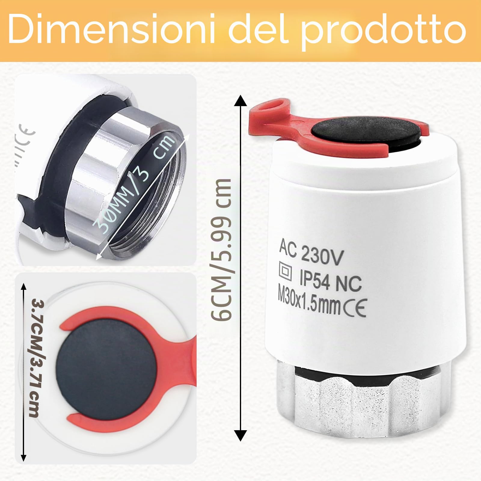 Termostato elettrovalvola riscaldamento a pavimento 230 V M30 x 1,5 NC (chiuso senza corrente), motore di regolazione VA80 per riscaldamento a pavimento (1)