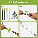 GSBLUNIE Garden Rake, 8.5 Inch Wide Metal Head with 11 Tines, 70 Inch Adjustable Steel Handle, Grey, Ideal for Lawns, Yards, Shrubs, Flower Beds - 6