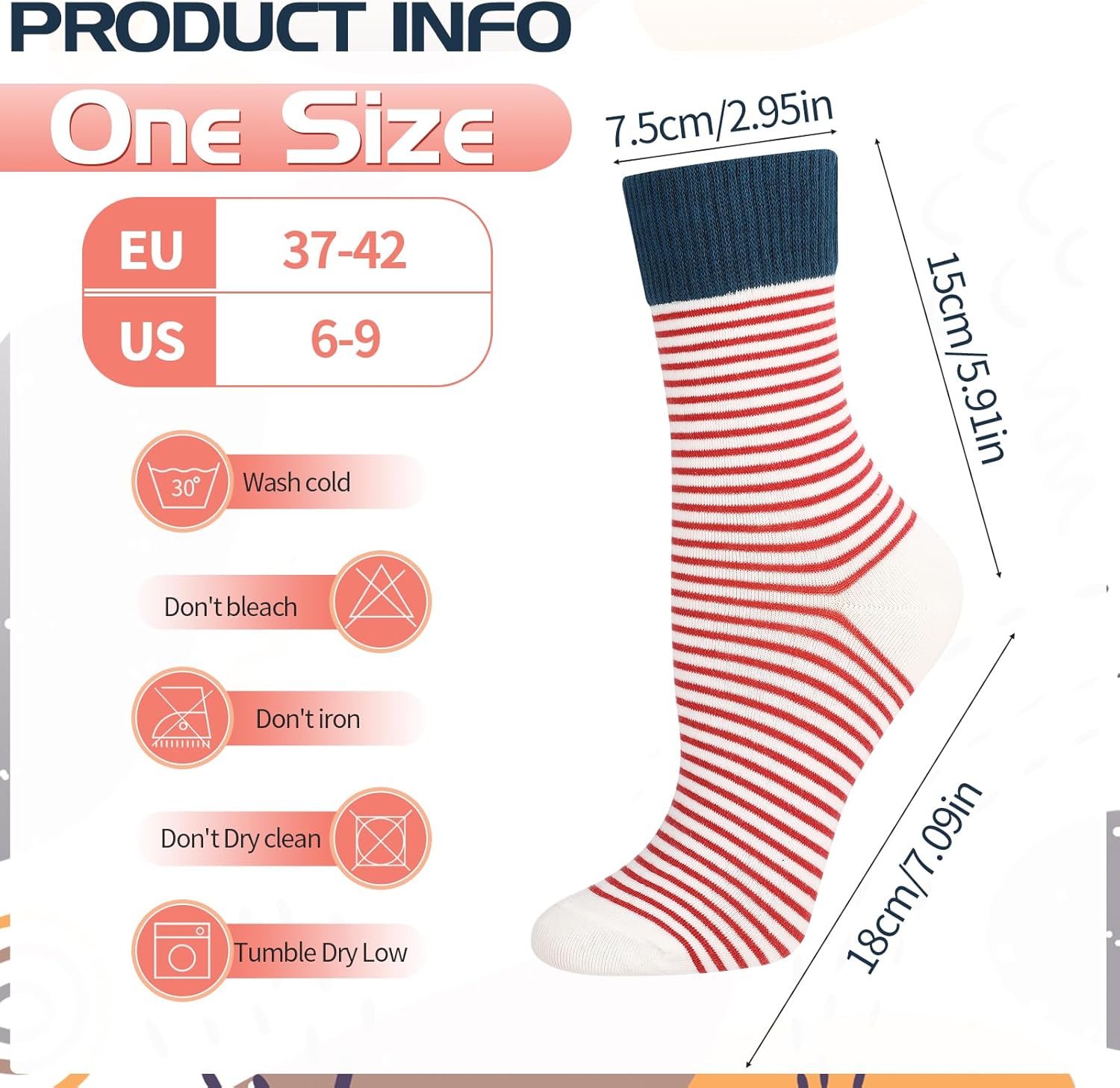 Jspupifip Womens Strip Crew Socks 6 Pairs Cotton Casual Athletic Socks Cute College Style Ribbed Colorful Crew Sock - Image 3