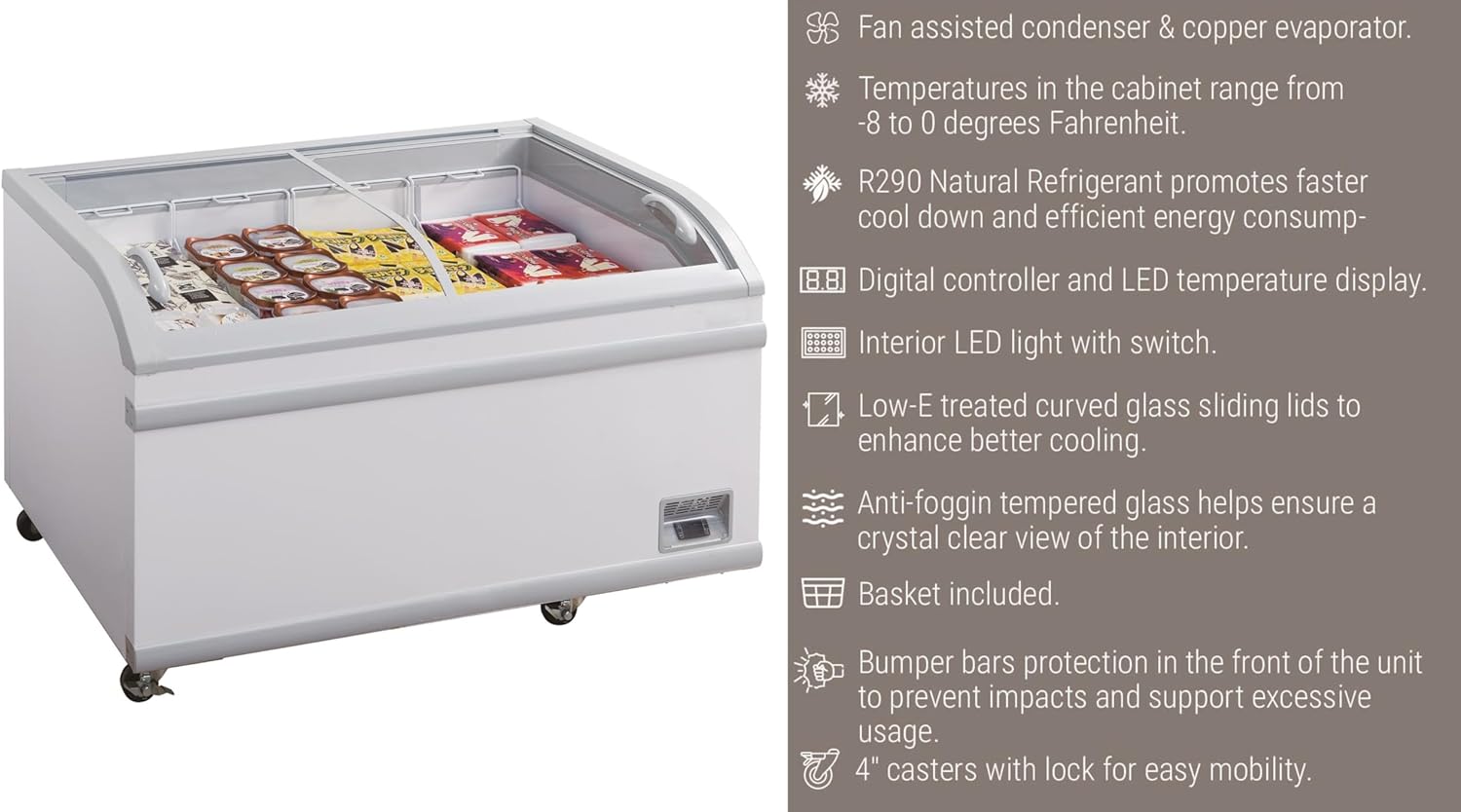 Commercial Display Chest Freezer, ETL Market Grocery Island Showcase Merchandiser, 56" W 11.1 cu. ft. White
