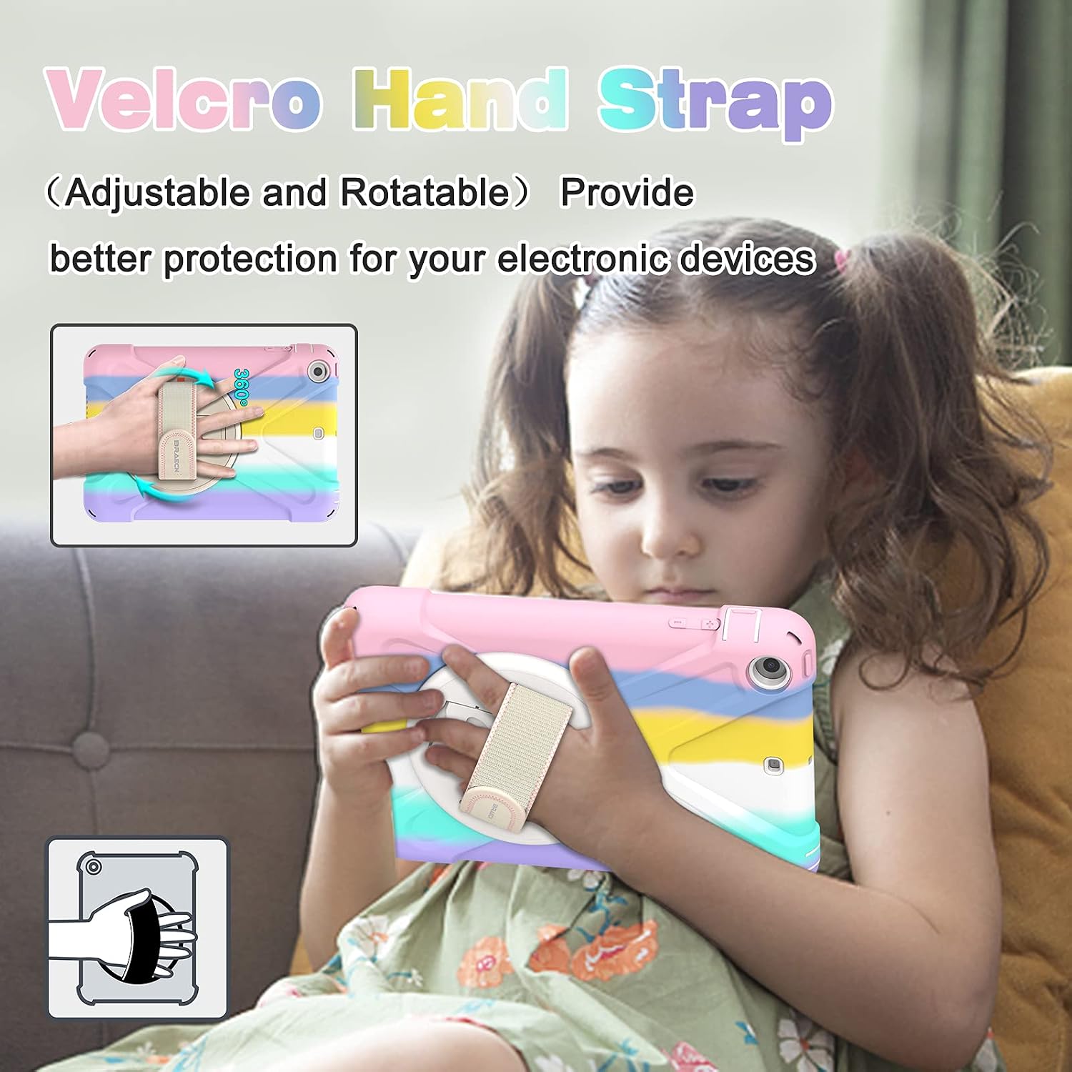 BRAECN Case for iPad mini 1/2/3,Heavy Duty [Shock Proof for Kids Cover], with 360 Degrees Rotating Stand&Hand Strap/Shoulder Strap for iPad mini 1st/2nd/3rd 7.9 inch