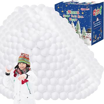 Homiar 400 Pack Snow Balls for Kids Indoor, 2 in Plush Indoor Snow Ball Fight Set, Soft Artificial Fake Snow White Balls, Xmas Tree Decorations Toys for Winter Game Outdoor Indoor