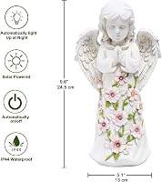 Yeomoo Angyalszobor Kerti Dekoráció - 6 LED Napelemes Világítással, Vízálló Gyanta Figura, 24,5 cm, Kézzel Készített Kültéri Dísz Udvarba, T 4