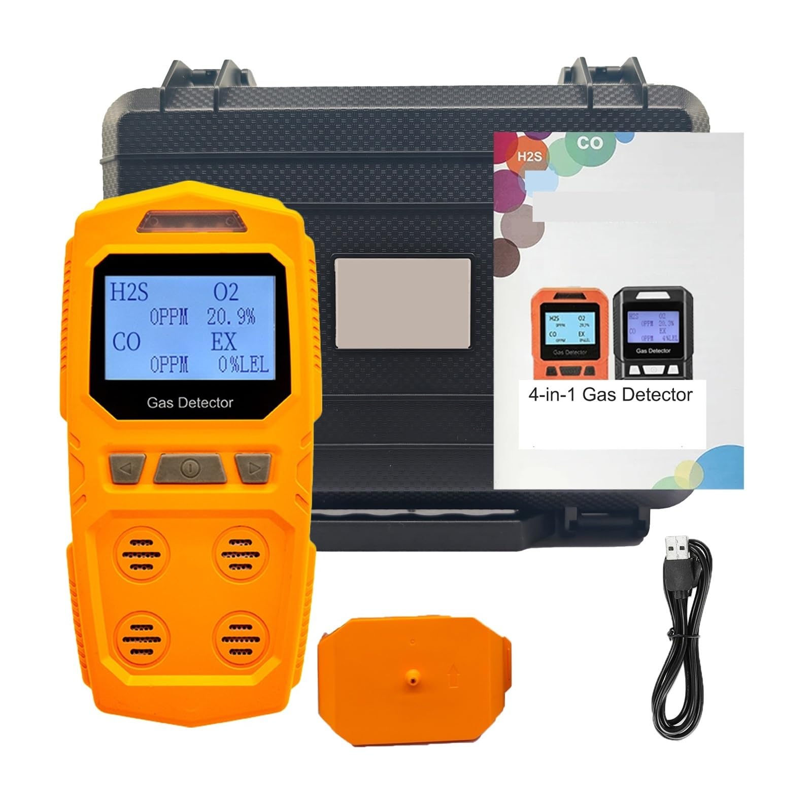 Détecteur de gaz Portable 4 en 1 IP65 Analyseur Combustible CO H2S Rechargeable Haute sensibilité