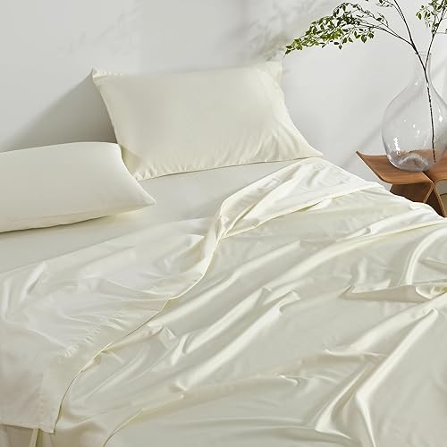 Miniatura 6 de NATUREFIELD Softter - Juego de sábanas de bambú de 400 hilos, tamaño Queen con textura satinada, bolsillo profundo de 16 pulgadas, sábana bajera de