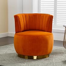 Swivel Accent Barrel Chair, 360 Degree Velvet Round Swivel Chair, Upholstered Comfy Armchair with Gold Metal Base, Modern Small Single Sofa Chairs for Living Room,Bedroom, Reading Room, Orange
