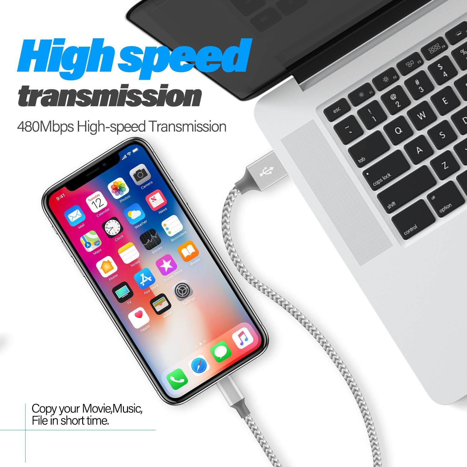 iPhone Charger MFi Certified iPhone Cable 5Pack 3/3/6/6/10FT Extra Long Nylon Braided USB Charging Syncing Cord Compatible iPhone 11/11pro/Xs/Max/XR/X/8/8Plus/7/7Plus/6/6Plus/SE/iPad