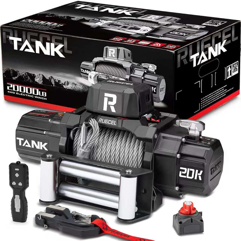RUGCEL 20000lb 12V Waterproof Electric Steel Rope Winch for Truck & SUV