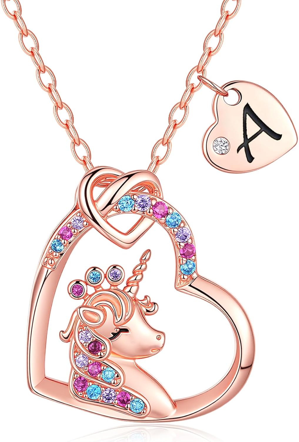 Chunyee Unicorn Gifts for Girls, Colorful CZ Heart Unicorn Necklaces Initial Necklace Birthday Christmas Gift for Girls Teens