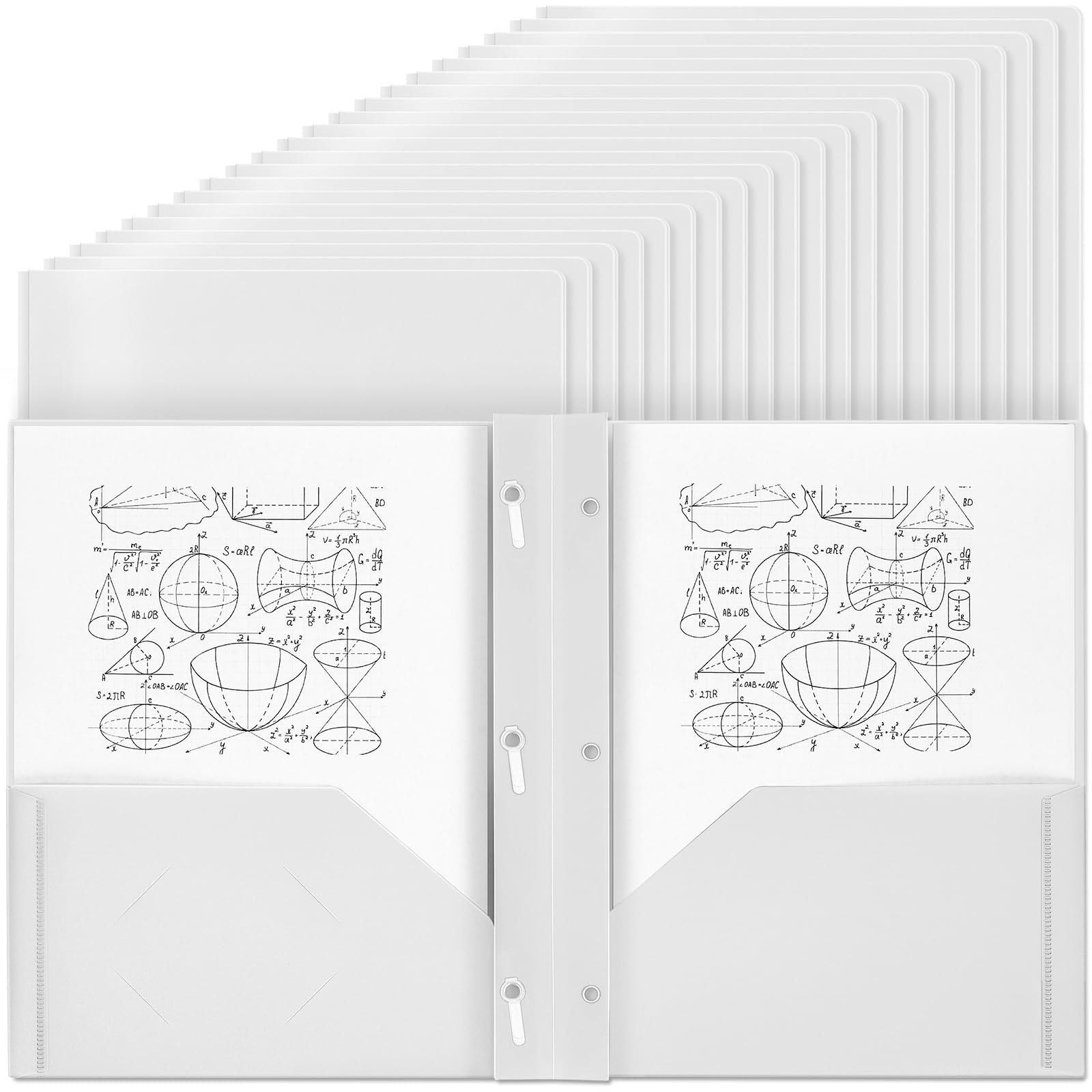 Yeaqee 80 Pcs Plastic Folders with Pockets and Prongs Plastic Folder 2 Pockets 3 Prongs with Business Card Slot Back to School Folders for Students, Teachers, Office Workers (White)