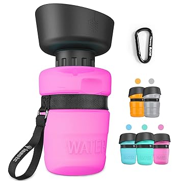 lesotc Pet Water Bottle for Dogs, Dog Water Bottle Foldable, Dog Travel Water Bottle, Dog Water Dispenser, Lightweight & Convenient for Travel BPA Free 18 OZ.(Pink)