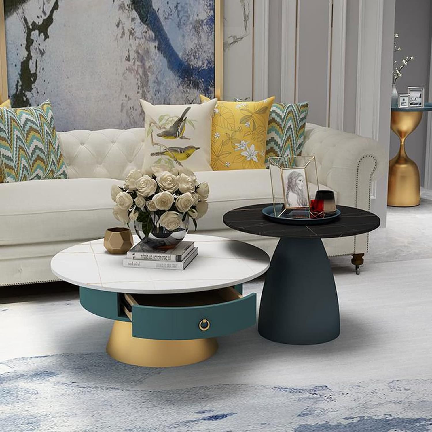 Side Table End Table Nesting Coffee Tables Set of 2, Round Coffee Table for Living Room, Side Table End Table Nesting Tables for Small Spaces Tea Table Coffee Table (Color : #1) (#1)