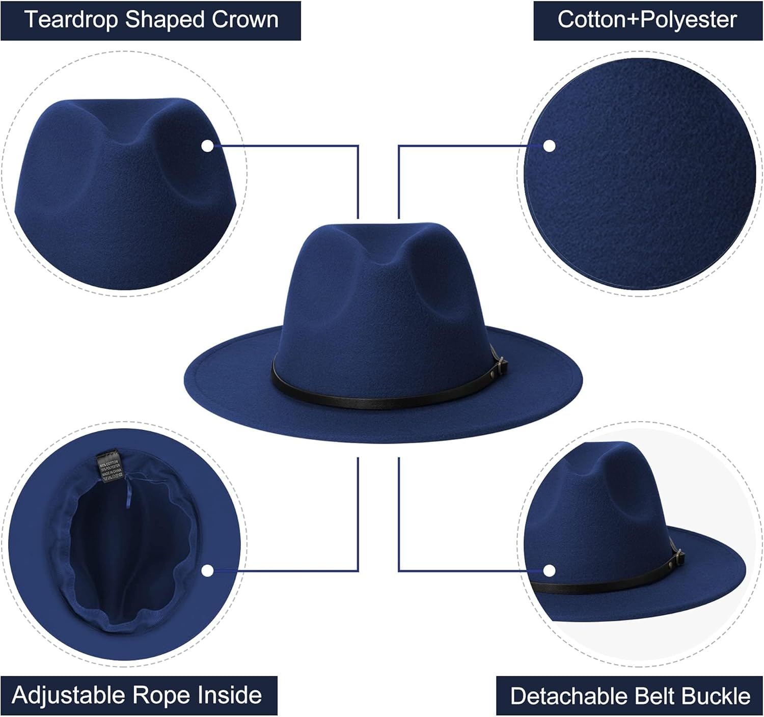 Wide Brim Fedora Hats for Women and Men Classic Felt Panama Hat Men's Two Tone Dress Hat with Belt Buckle - Image 3