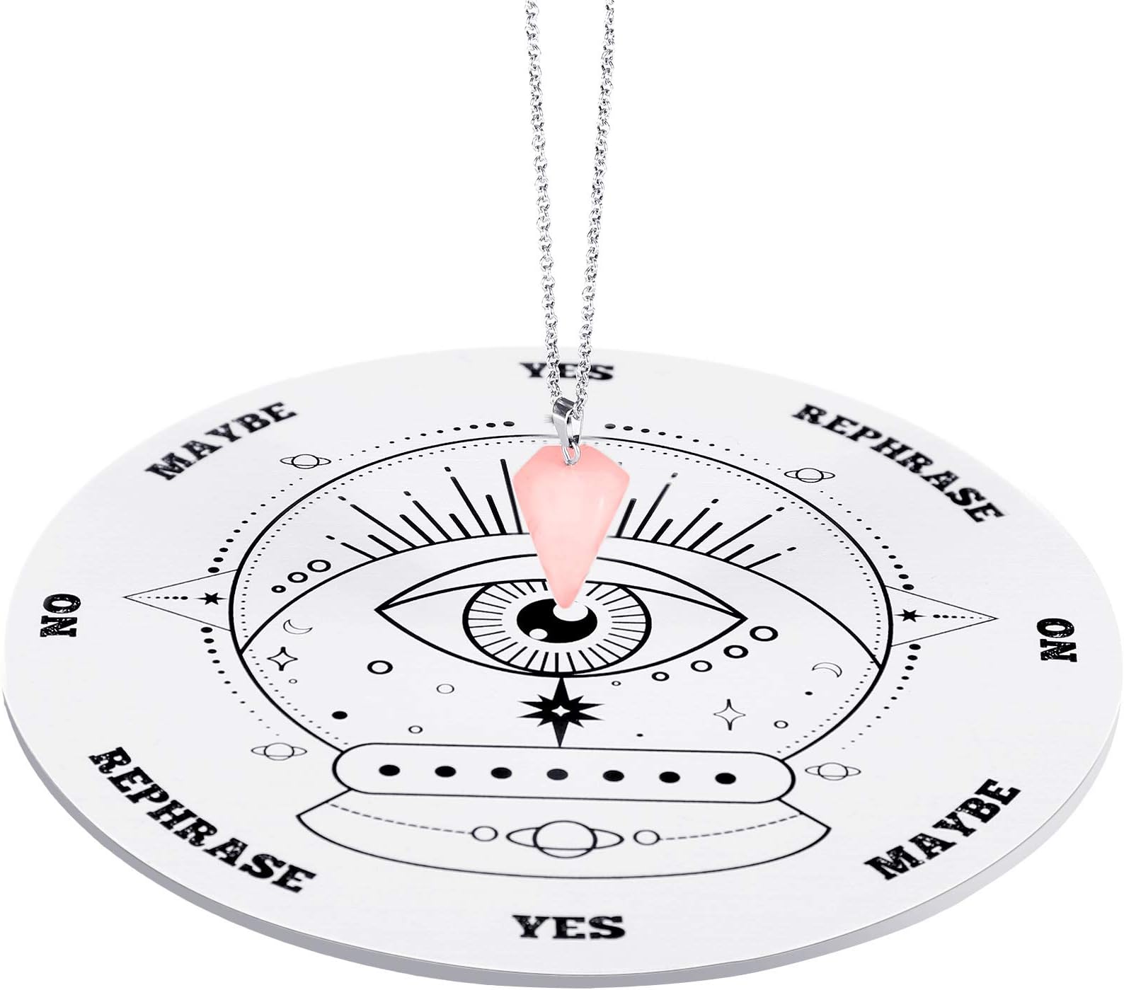 Pendulum Board Dowsing Divination Metaphysical Message Board Wooden Carven Board with a Crystal Dowsing Pendulum Necklace Witchcraft Wiccan Altar Supplies Kit (6 Inch)