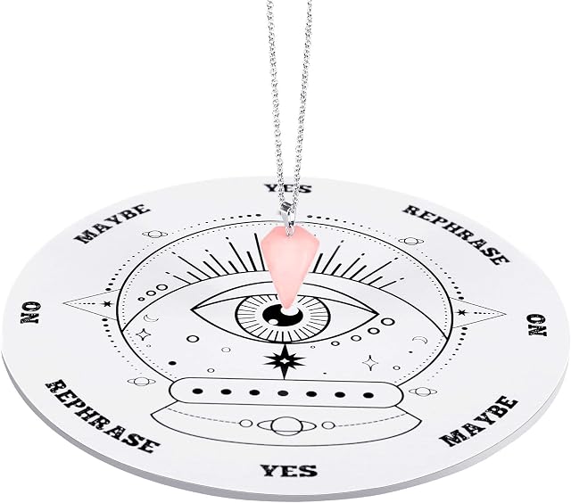 Pendulum Board Dowsing Divination Metaphysical Message Board Wooden Carven Board with a Crystal Dowsing Pendulum Necklace Witchcraft Wiccan Altar Supplies Kit (6 Inch)