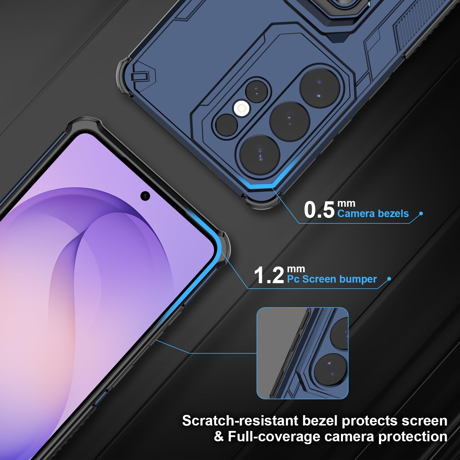 Funda para Xiaomi Redmi Note 15 Pro 5G, Carcasa Antigolpes con Soporte anular metálico, Case Protectora de Grado Militar, Azul — view 808