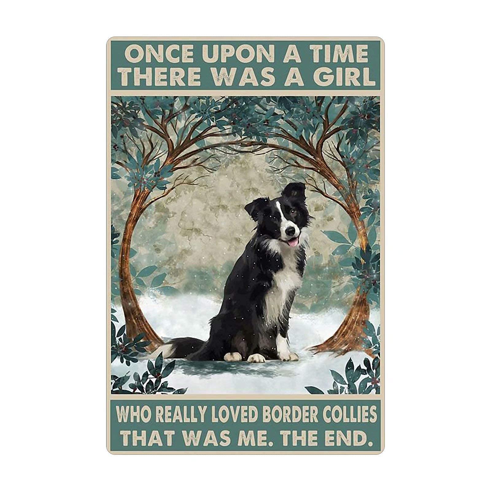 Lsjuee Metal Sign Dog Tin Sign Border Collie The Snow Poster Bar Hotel Art Wall Decoration Plaque