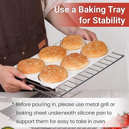 Miniatura 2 de CAKETIME Moldes antiadherentes de 4 pulgadas, moldes de silicona jumbo para sándwiches de desayuno, molde redondo para hornear magdalenas inglesas,