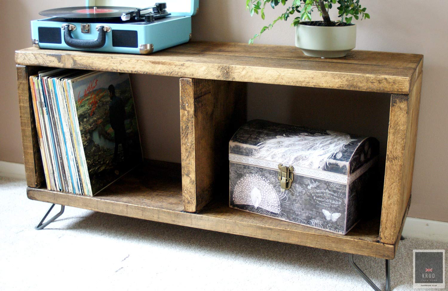 Extra Low Record Player Stand Vinyl Record Storage Turntable Stand