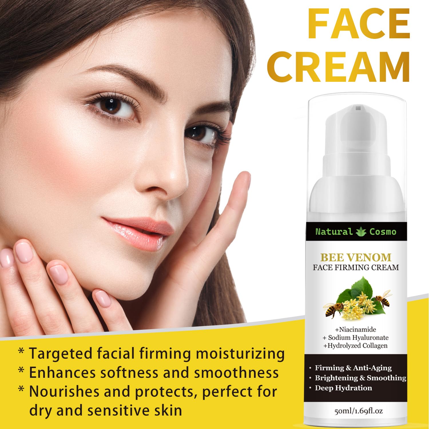 Bee Venom Firming Face Cream, Natural Cosmo Cream with Bee Venom, Niacinamide & Hyaluronic Acid - Image 3