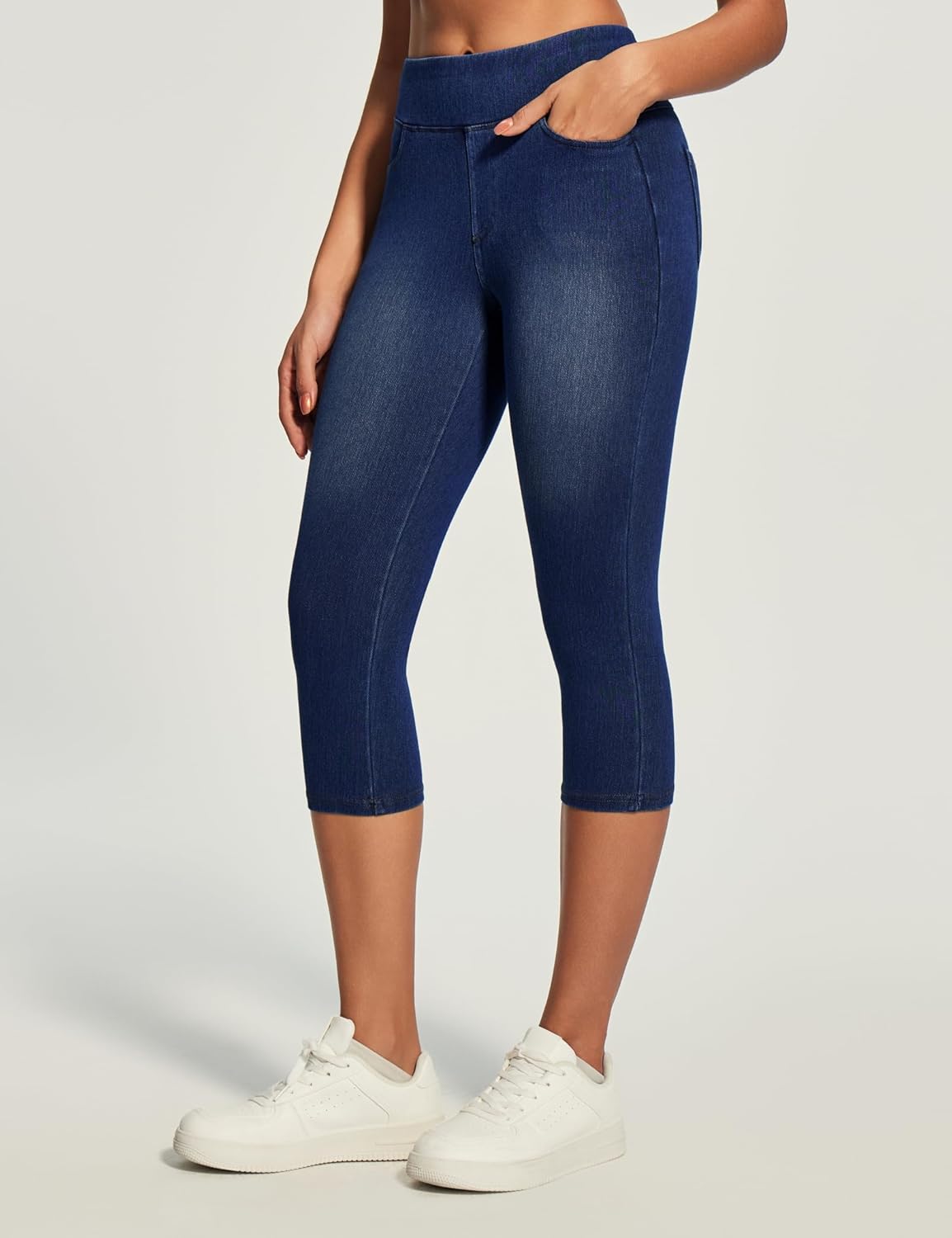 IUGA Jeggings for Women Pull On Capri Jeans Stretchy Jean Capris High Waisted Denim Capri Leggings Casual Pants with Pockets - Image 2