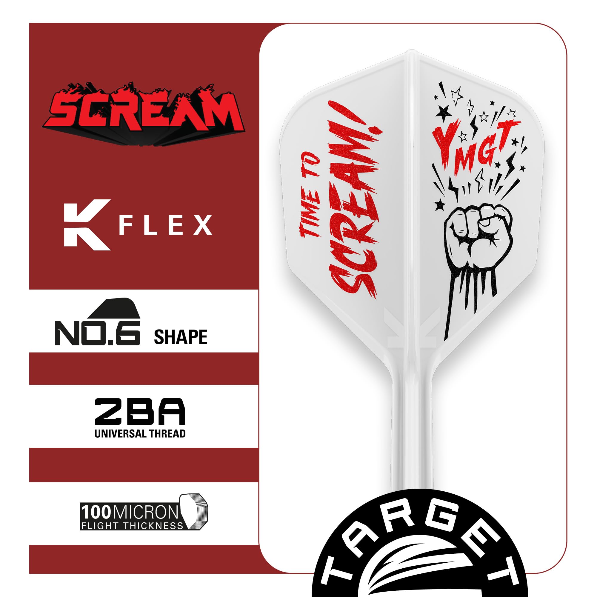 Target Japan Scream K Flex Fléches et Système d'arbre, No.6 | Lot de 3 Kflex All in One Flight, Player Edition Accessoires de Fléchettes Akito Yamagata | Fléchettes K-Flex - Court/Intermédiaire/Moyen