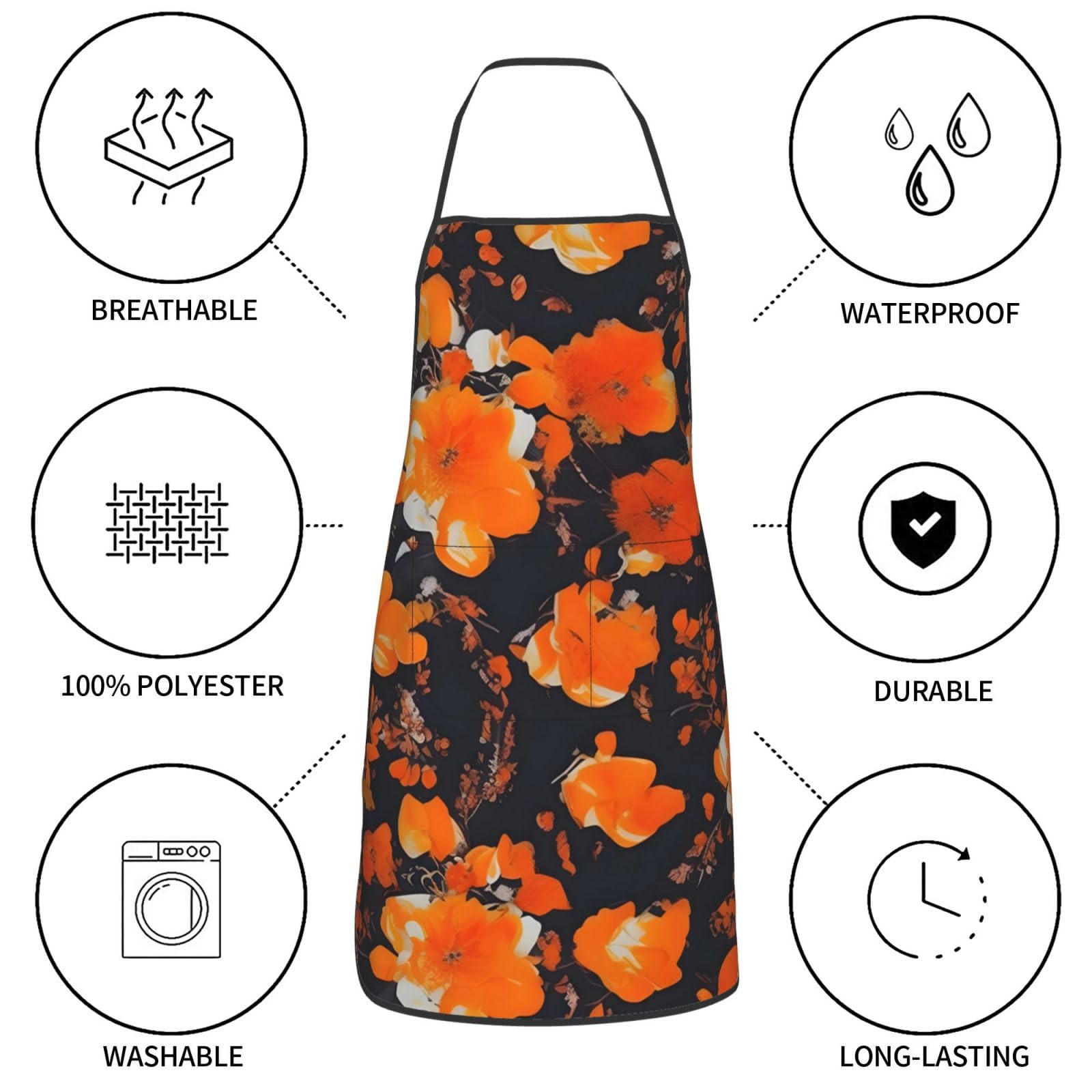 Ensemble de tabliers à imprimé floral pour femmes avec poches et sangle de cou réglable pour la cuisine, la pâtisserie, le jardinage et l'artisanat
