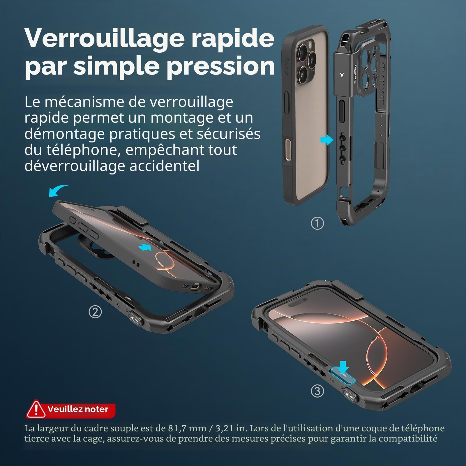 SMALLRIG Cage vidéo Mobile Basic Edition pour iPhone 16 Pro Max avec Plaque arrière d'objectif à Monture en T, Cadre Souple en TPU, pourpour Le Tournage vidéo et la Diffusion en Direct - 5006