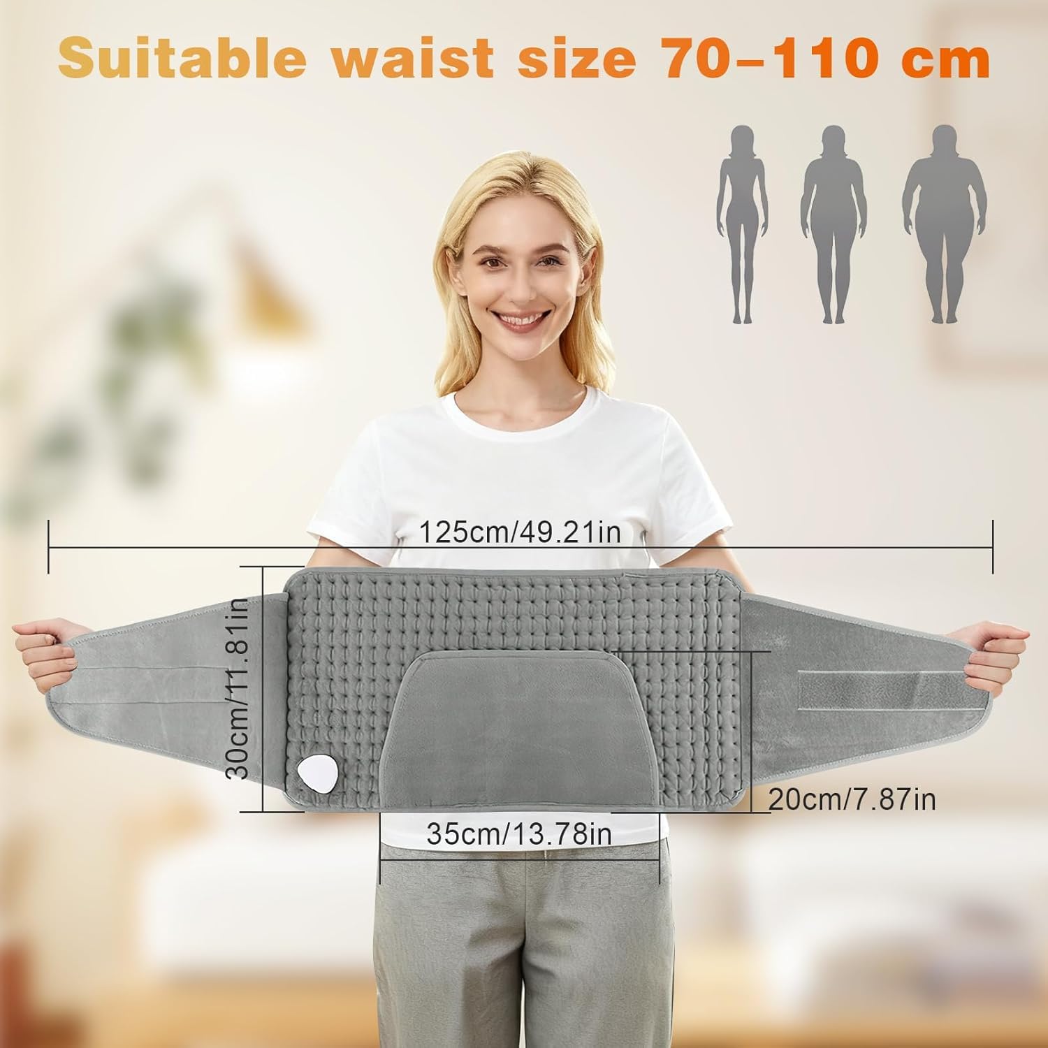 Faja lumbar calefactora 122 x 30 cm, termoforo lumbar con 10 niveles de temperatura y 4 ajustes de tiempo, termoforo eléctrico para la espalda, lavable, para espalda, cuello, hombros, abdomen