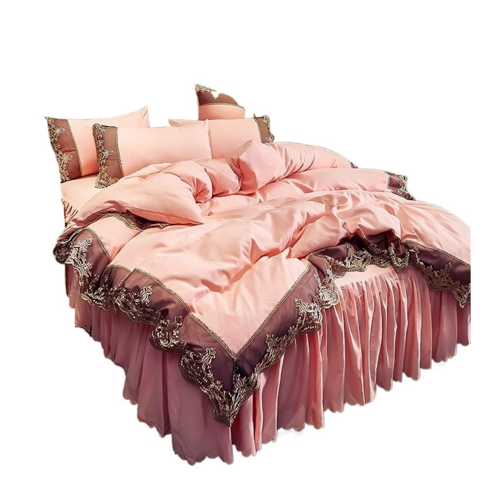GCYEIDMA Ruffle Duvet Cover Lace-trimmed Bed Skirt Four-piece Set, Thickened Matte Quilt Cover Three-piece(Color 4,150X200cm3pcs Set)