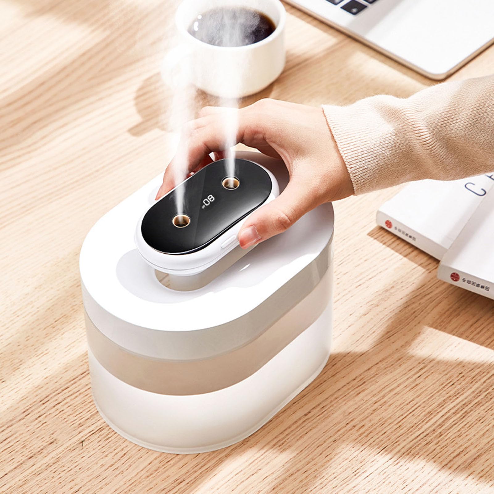 Humidificador de Niebla Fría, Humidificador con Difusor de Aceites Esenciales, Aromaterapia para Viajes en Casa, Oficina, Tanque Grande de 1 Litro, Tiempo de Ejecución de 8 (blanca)
