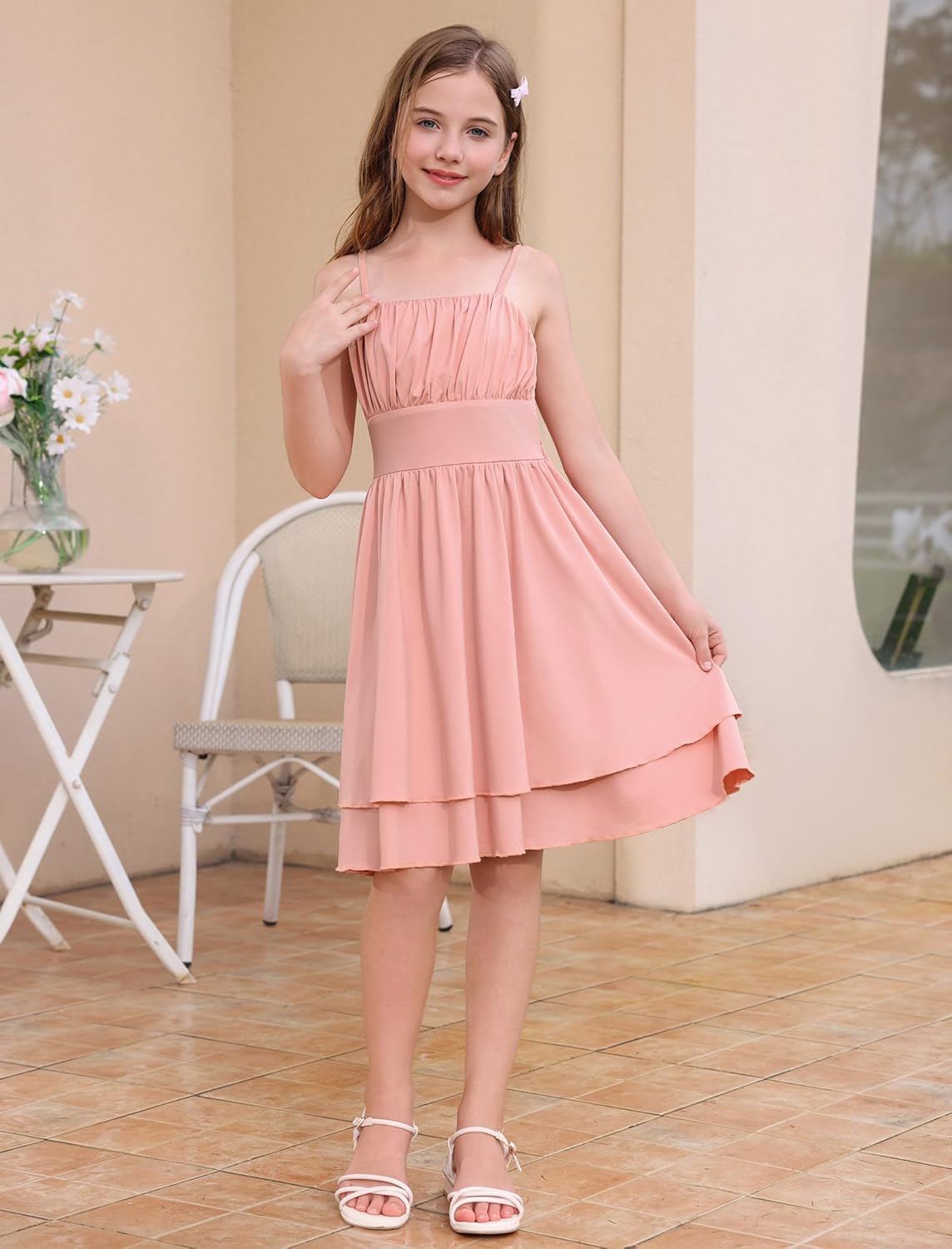 ODIZLI Kids Girls Sleeveless Double Layered Ruffle A-line Dress Sundress Casual Dress for Holiday Party Back to School Summer - Image 6