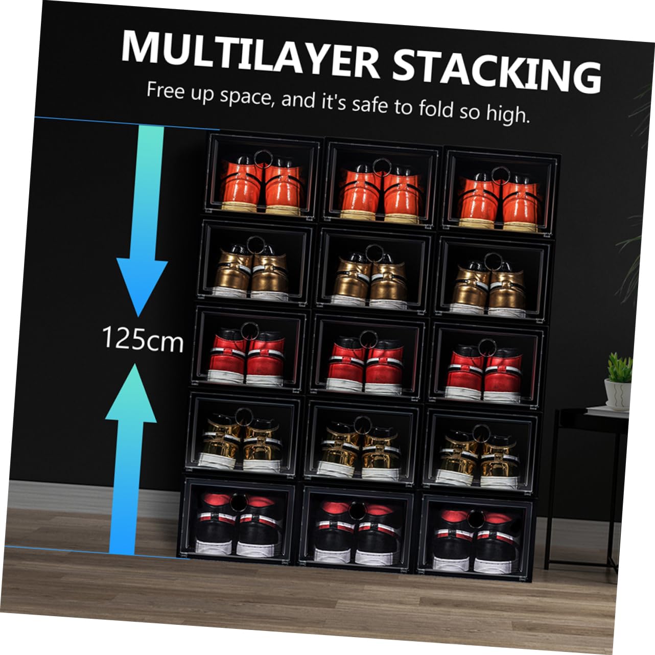 Alipis 6Pcs Stackable Shoe Storage Boxes Plastic Organizer with Transparent Window Space Saving Design PP Material for Efficient Shoe Management Closet Entryway