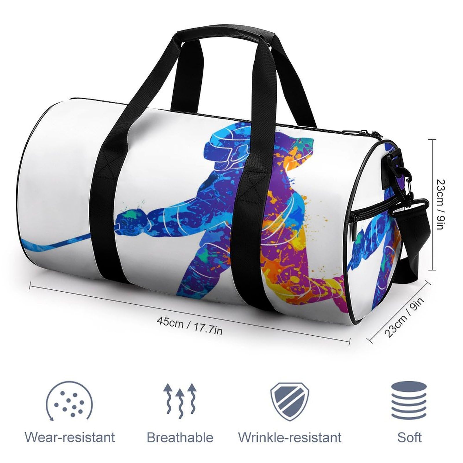Joueur De Hockey Sac De Sport Gym Sac De Voyage Sac Week-End Duffel Bag pour Camping Randonnée Voyage 45x23x23cm