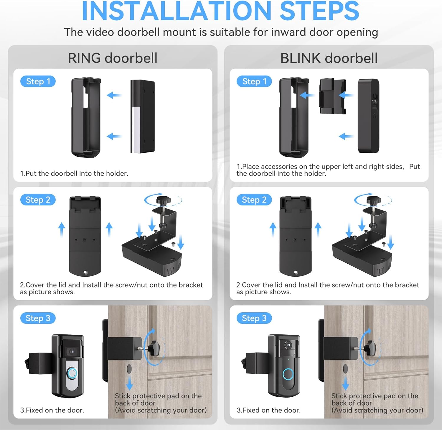 Anti-Theft Doorbell Mount Compatible with Ring & Blink Video Doorbell, Adjustable No-Drill Mounting Bracket, Non-Blocking Motion Sensor Design, Door Bell Kits for Home Apartment Office, Black