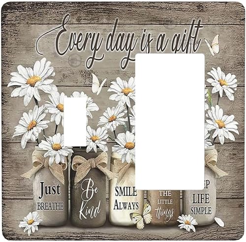 Miniatura 308 de Placa de pared dúplex de receptáculo de dispositivo de 1 gang de madera envejecida blanca gris con veta de tablón, cubierta de enchufe eléctrico de