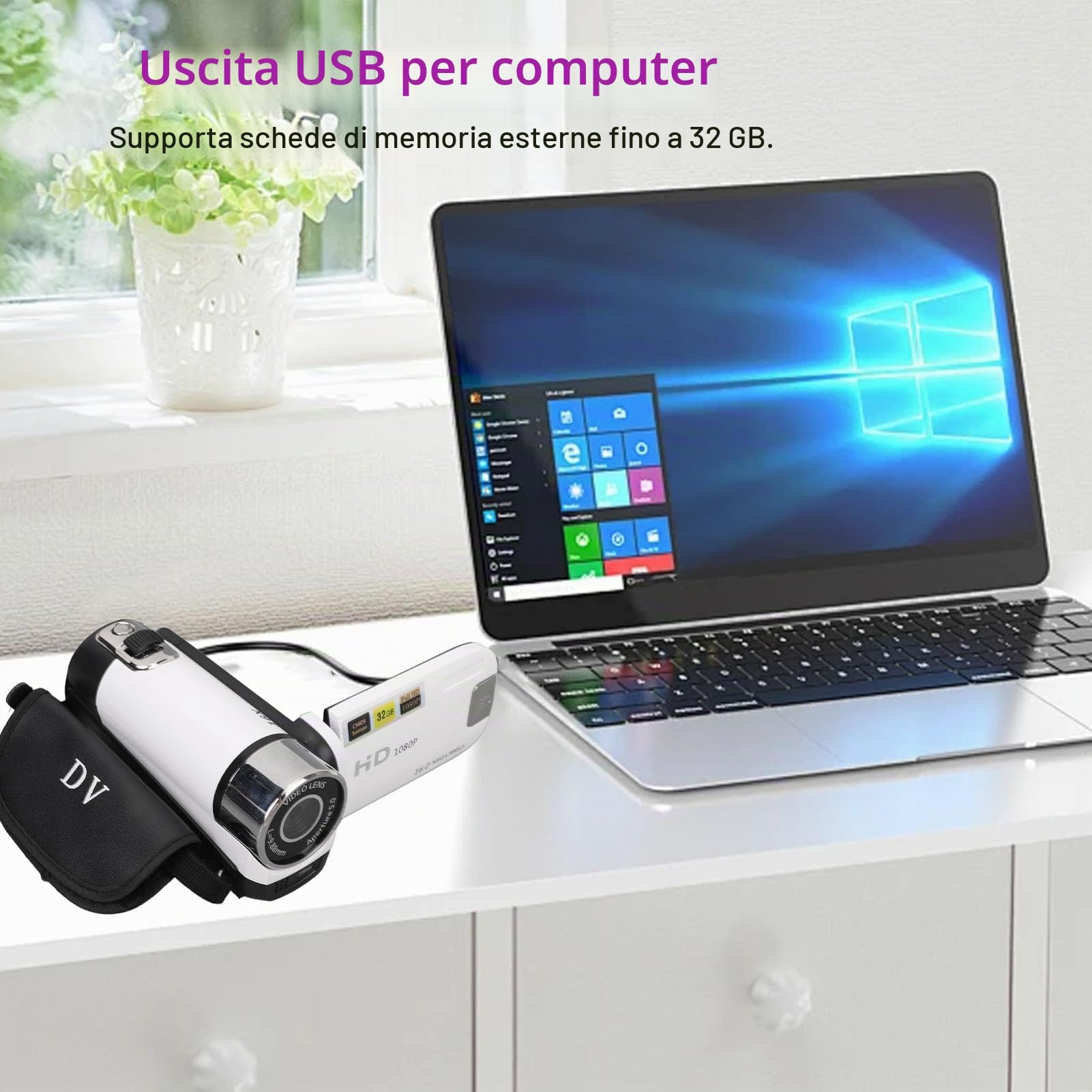 Bewinner Videocamera portatile Mini DV da 16 MP,Zoom digitale 16X,Fotocamera per foto 1080P con schermo LCD da 2,7 pollici, anti-vibrazione, selfie con timer e, Enchufe europeo 100-240 V