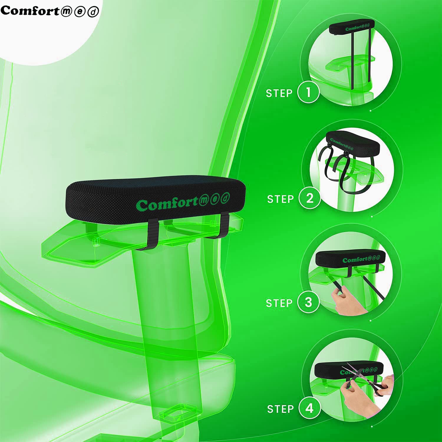 Comfortmed Chair arm Pads Thick Memory Foam Replacement arm pad Rests